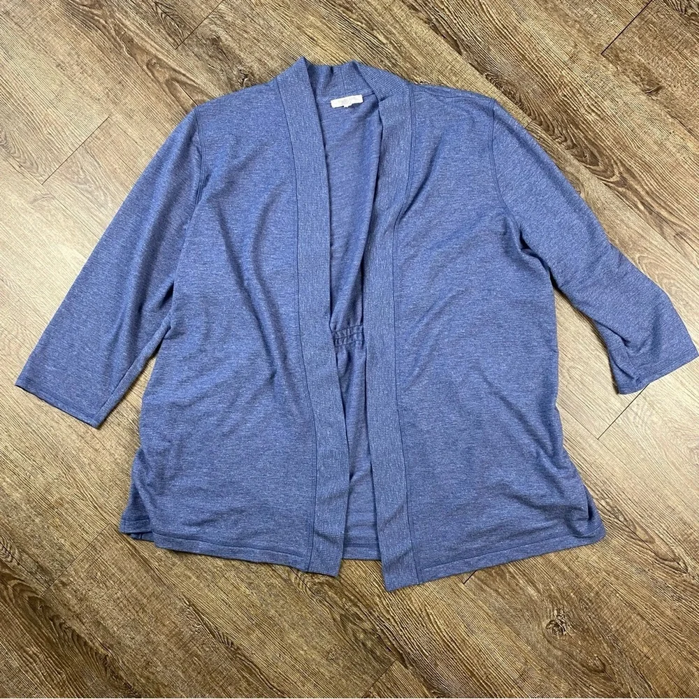 Talbots Cardigan Women Plus Size 3X Blue Open Front 3/4 Sleeve Ribbed Trim Light